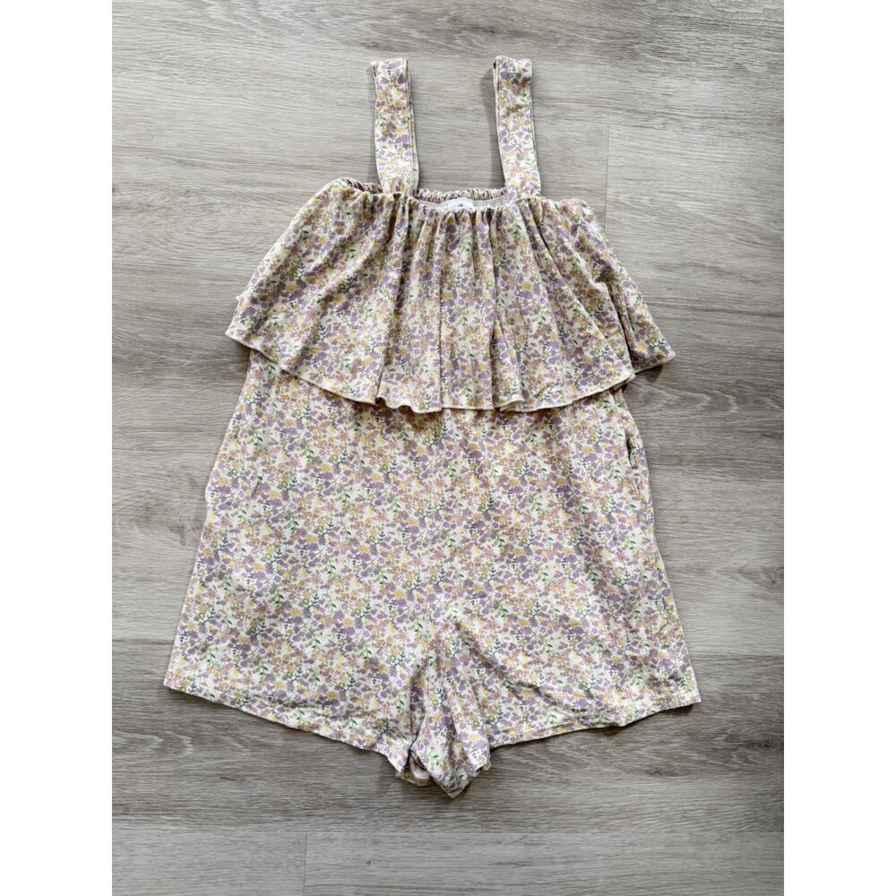 Smash & Tess Floral Romper Size XS Purple Yellow Ruffle Neck Bamboo Rayon Canada